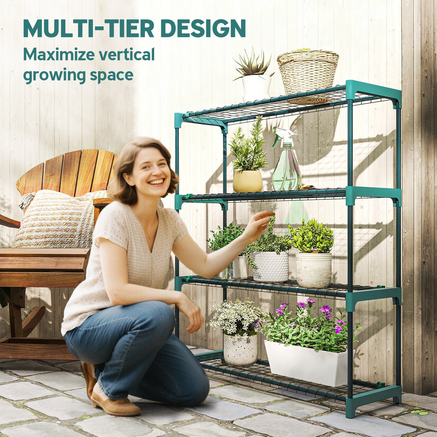 4-Tier Plant Stand Indoor Outdoor, Set of 2 Metal Plant Shelf