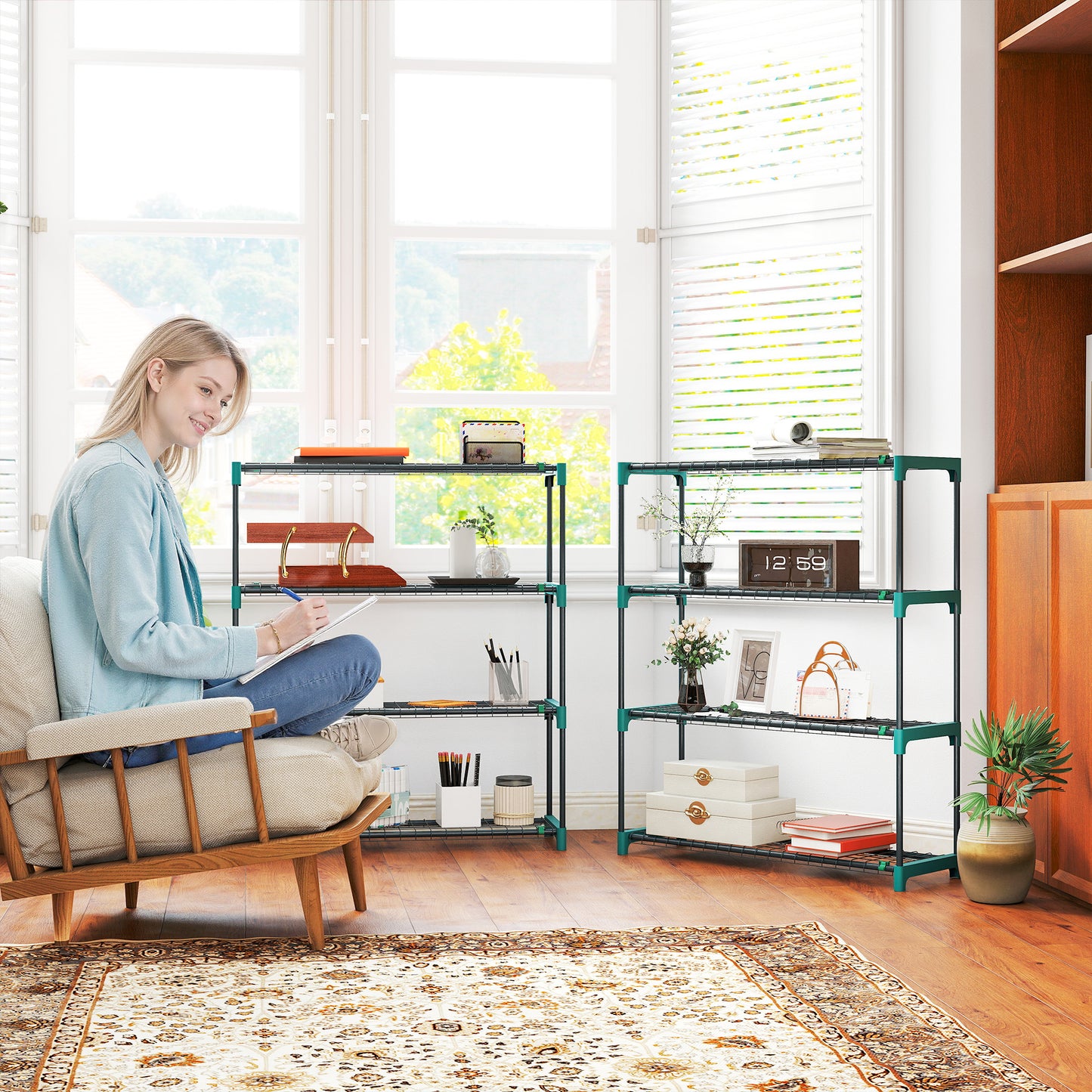 4-Tier Plant Stand Indoor Outdoor, Set of 2 Metal Plant Shelf