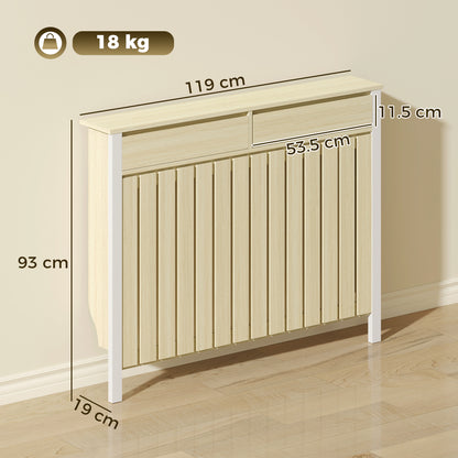 Large Radiator Cover with Drawers and Vertical Slats Oak