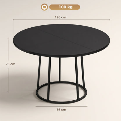 Round Dining Table for 4-6 Space Saving 120 cm Black
