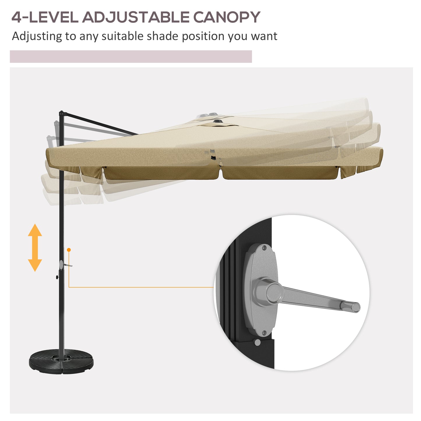3(m) Cantilever Roma Parasol, Hanging Garden Parasol, Aluminium Square Patio Umbrella with Crank Handle and Tilt, Sun Shade