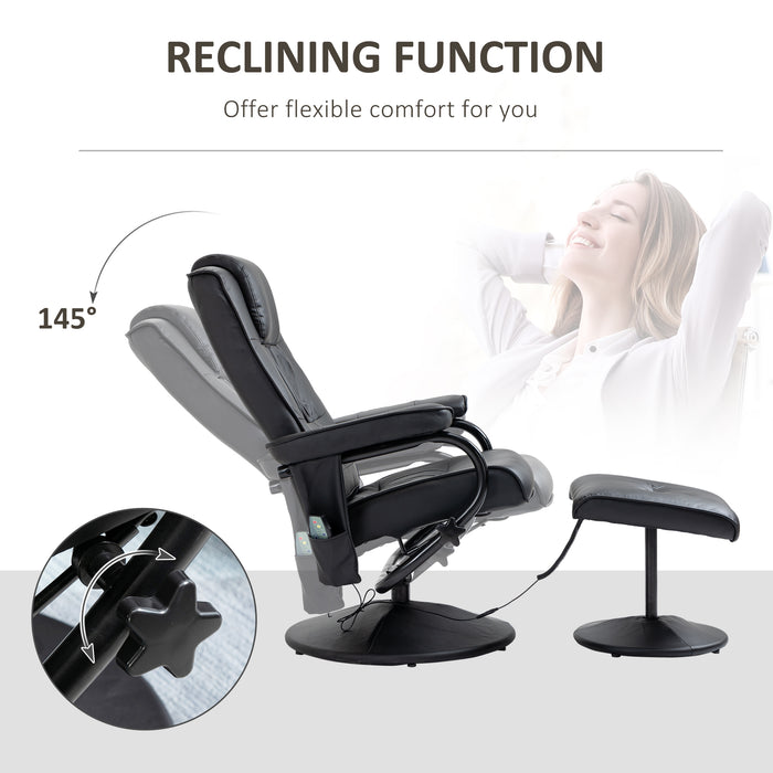 Manual Sofa Reclining Armchair PU Leather Massage Recliner Chair and Ottoman, Black