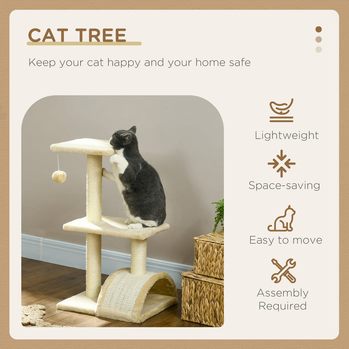 72cm Cat Tree with Scratching Post, Pad for Indoor Cats - Cream White