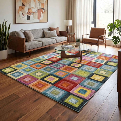 Rainbow Block Modern Carved Multi Colour Geometric Abstract Area Rug