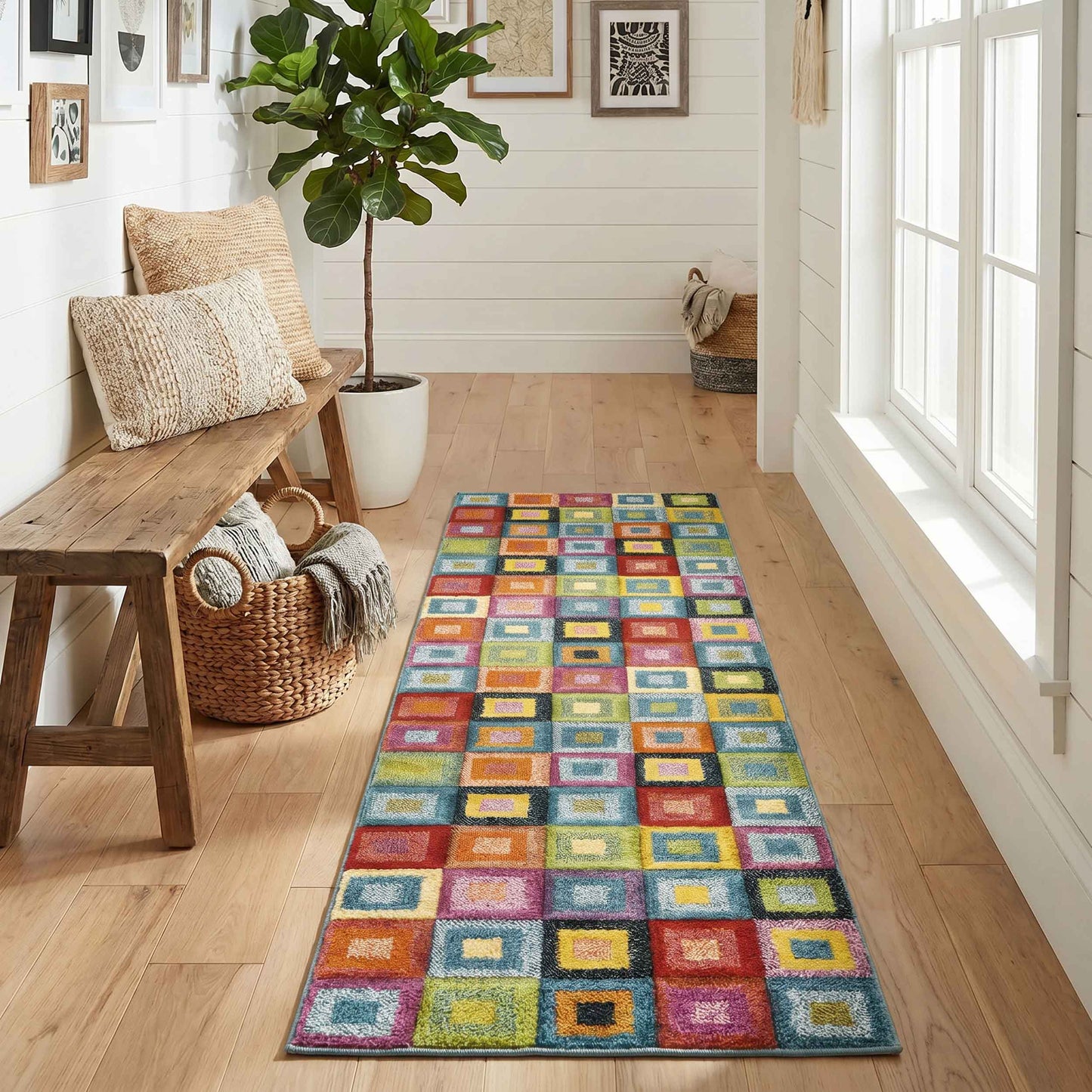Rainbow Block Modern Carved Multi Colour Geometric Abstract Area Rug