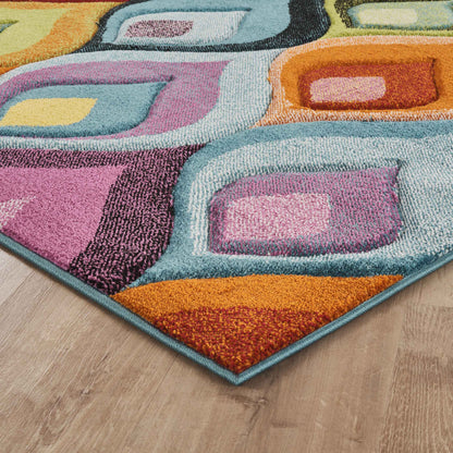 Rainbow Ogee Modern Carved Multi Colour Geometric Abstract Area Rug