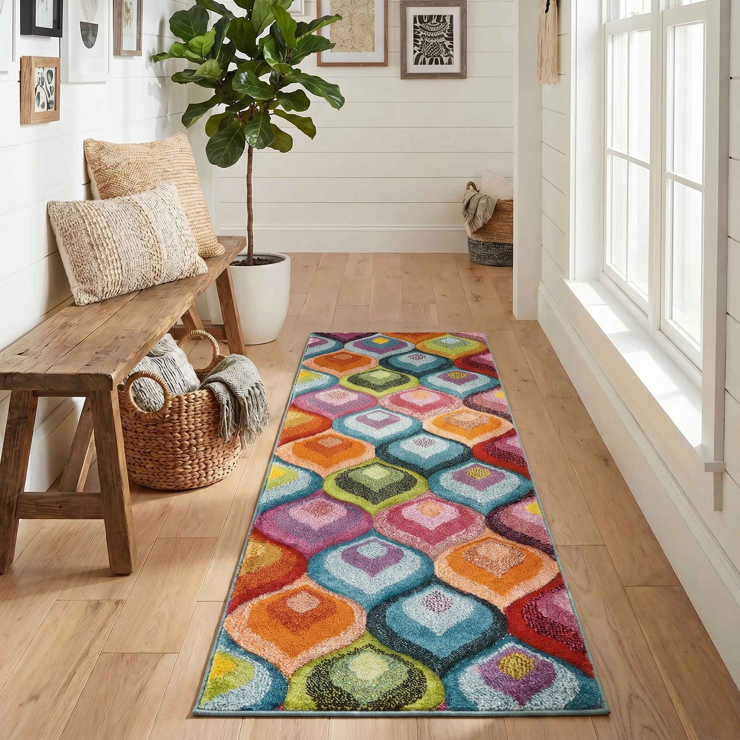 Rainbow Ogee Modern Carved Multi Colour Geometric Abstract Area Rug