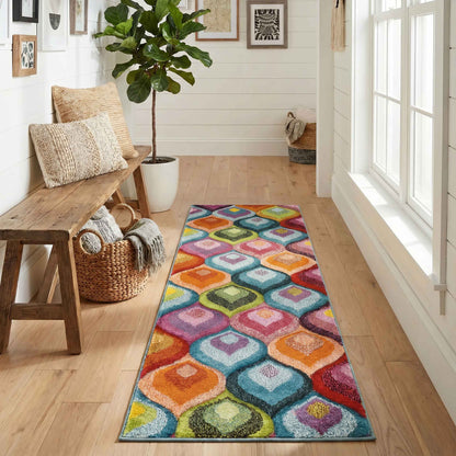 Rainbow Ogee Modern Carved Multi Colour Geometric Abstract Area Rug