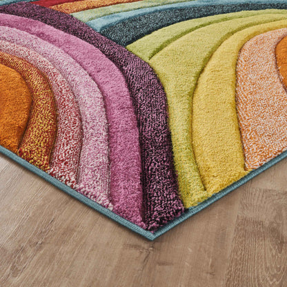 Rainbow Loop Modern Carved Multi Colour Geometric Abstract Area Rug