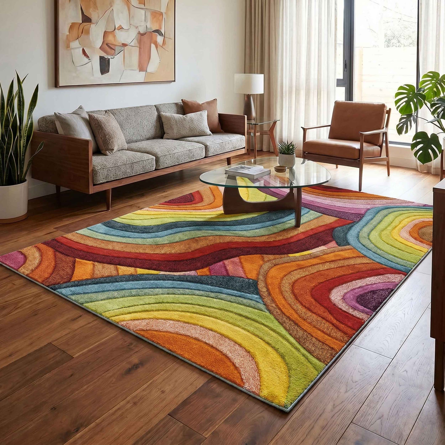 Rainbow Loop Modern Carved Multi Colour Geometric Abstract Area Rug