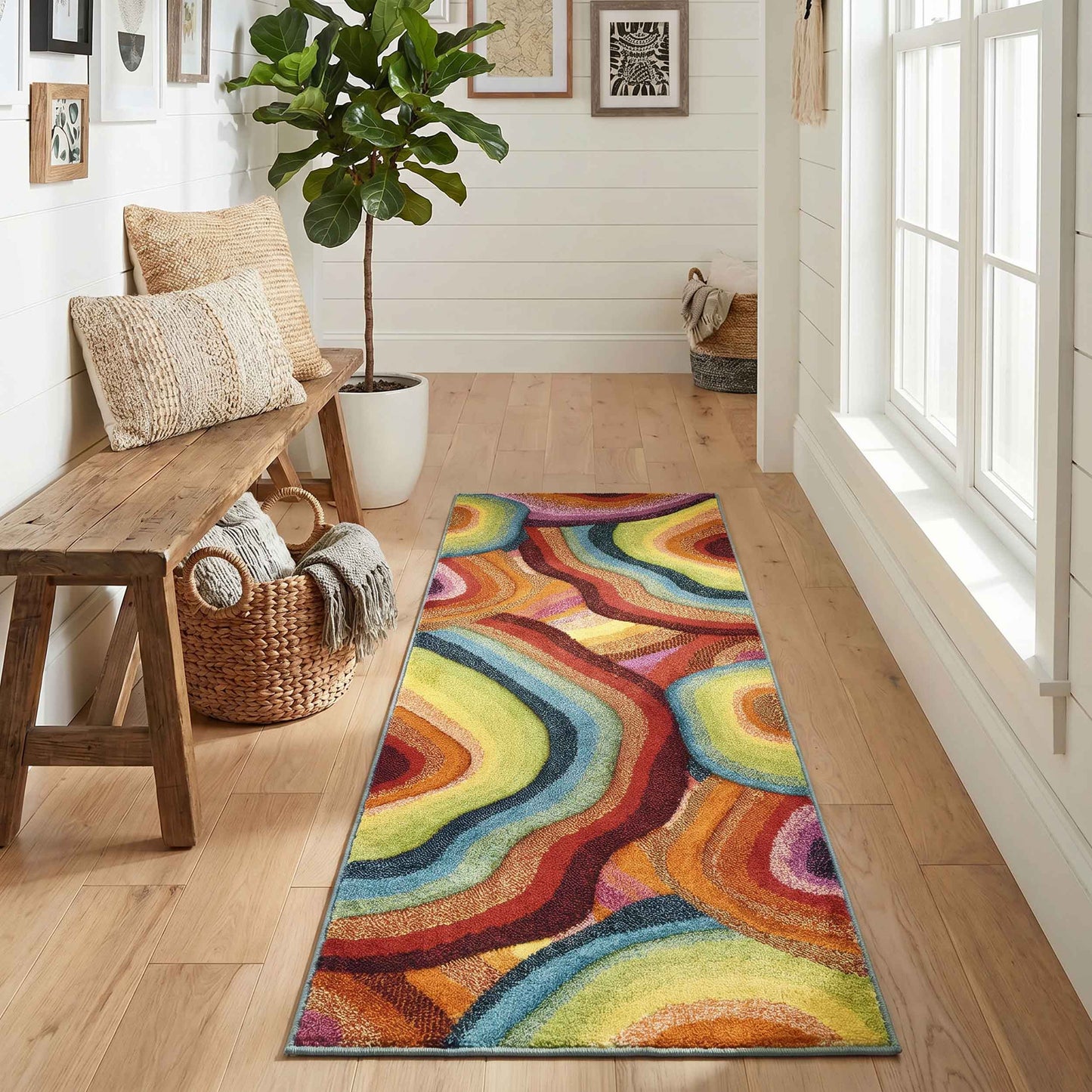 Rainbow Loop Modern Carved Multi Colour Geometric Abstract Area Rug
