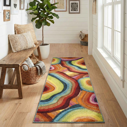 Rainbow Loop Modern Carved Multi Colour Geometric Abstract Area Rug