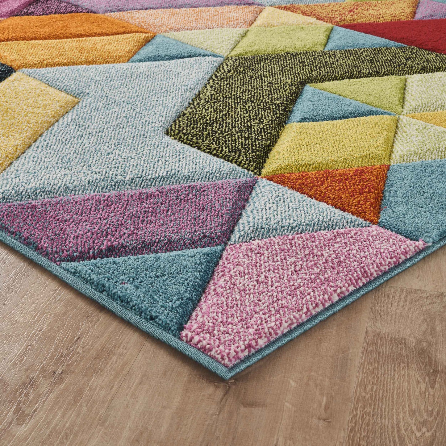 Rainbow Mosaic Modern Carved Multi Colour Geometric Abstract Area Rug