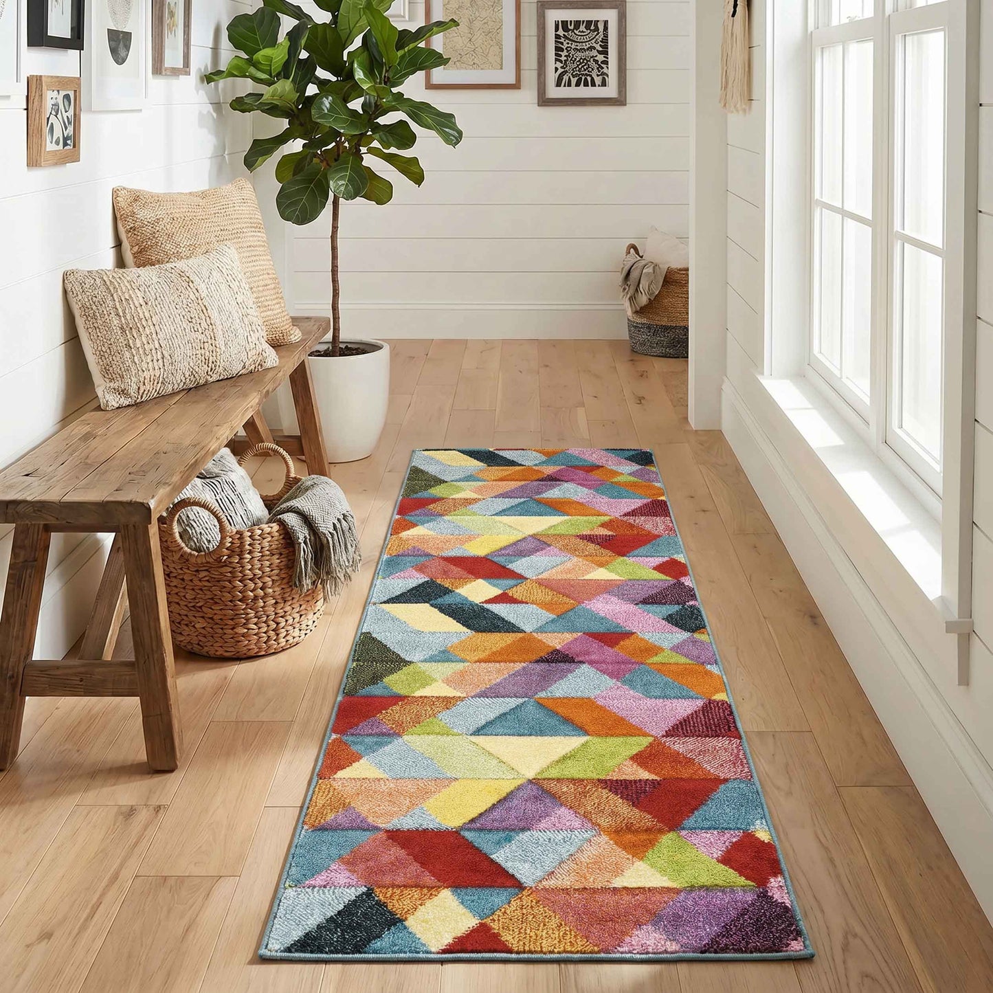 Rainbow Mosaic Modern Carved Multi Colour Geometric Abstract Area Rug