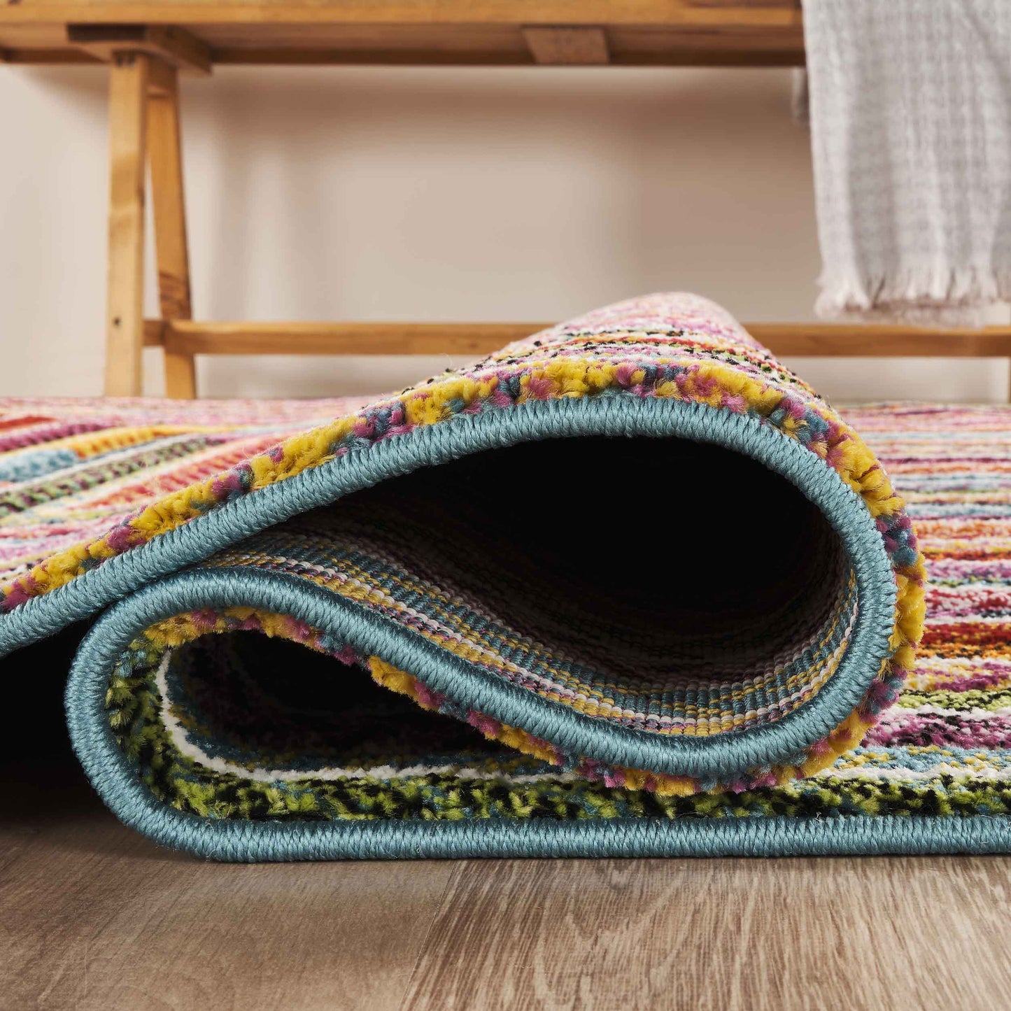 Rainbow Braided Modern Carved Multi Colour Geometric Abstract Area Rug