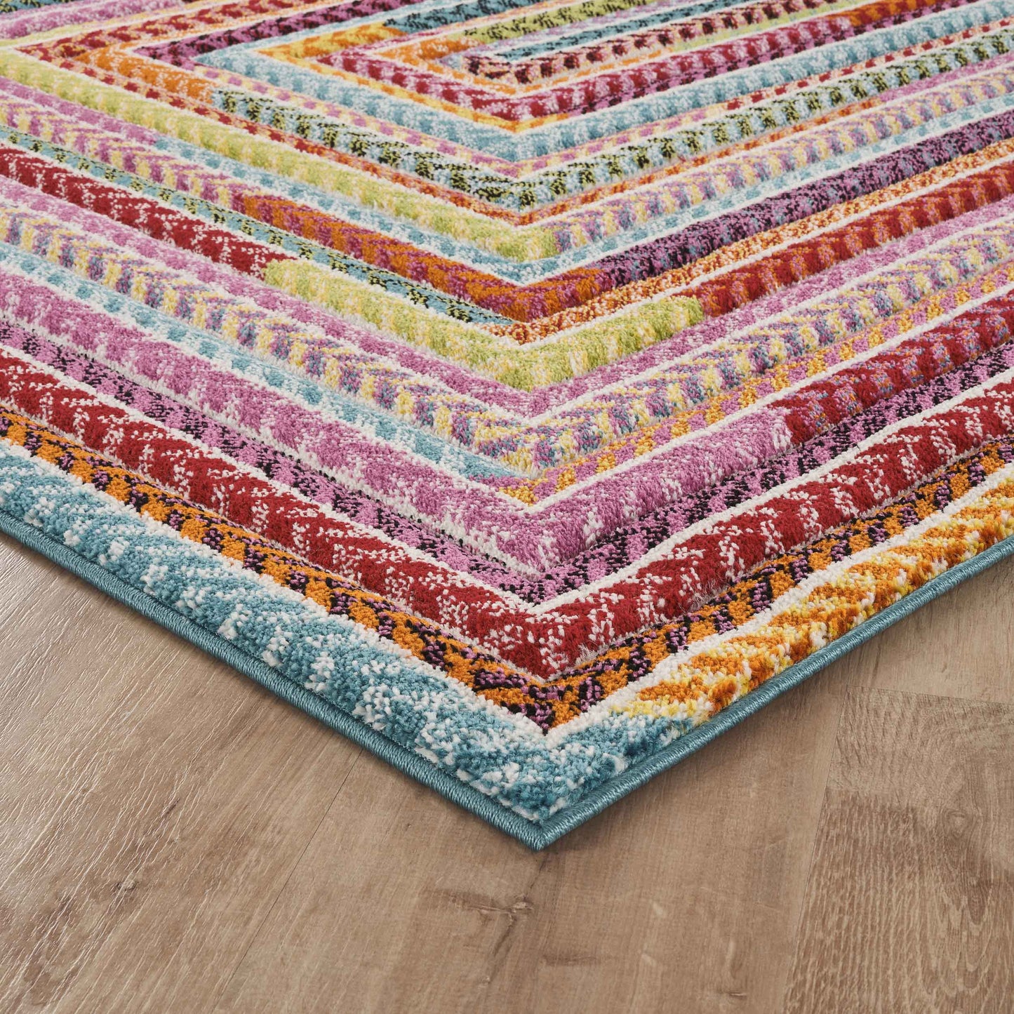Rainbow Braided Modern Carved Multi Colour Geometric Abstract Area Rug
