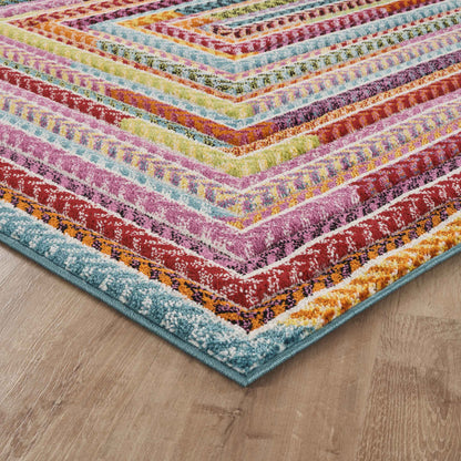 Rainbow Braided Modern Carved Multi Colour Geometric Abstract Area Rug
