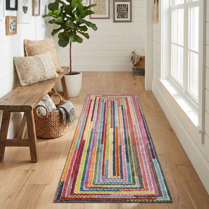 Rainbow Braided Modern Carved Multi Colour Geometric Abstract Area Rug