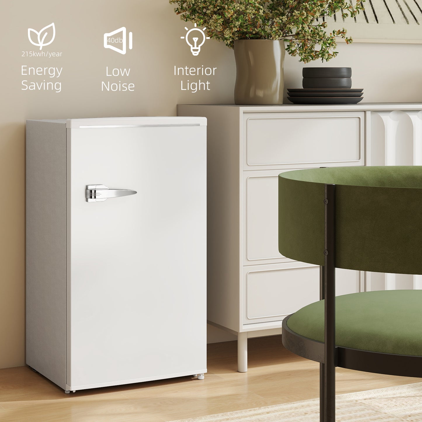 85L Freestanding Under Counter Fridge with Chiller Box, White