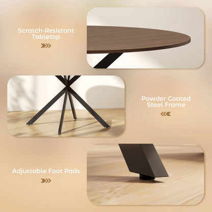 Round Wood-Effect Dining Table for 4 with Steel Cross Legs - Brown & Black