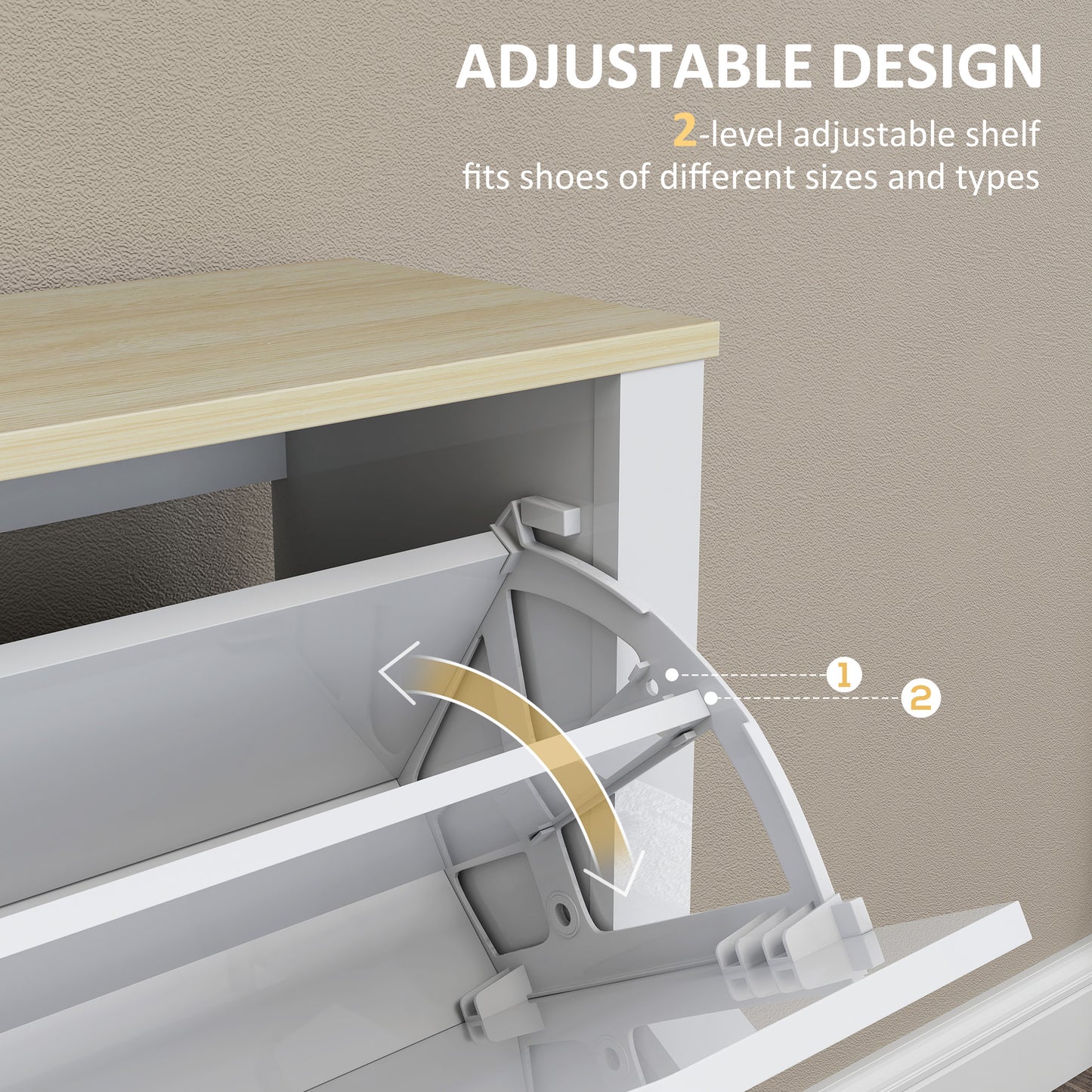 16-Shoe Storage Cabinet 4 Shelves 4 Drawers Tabletop White