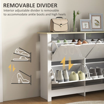 16-Shoe Storage Cabinet 4 Shelves 4 Drawers Tabletop White