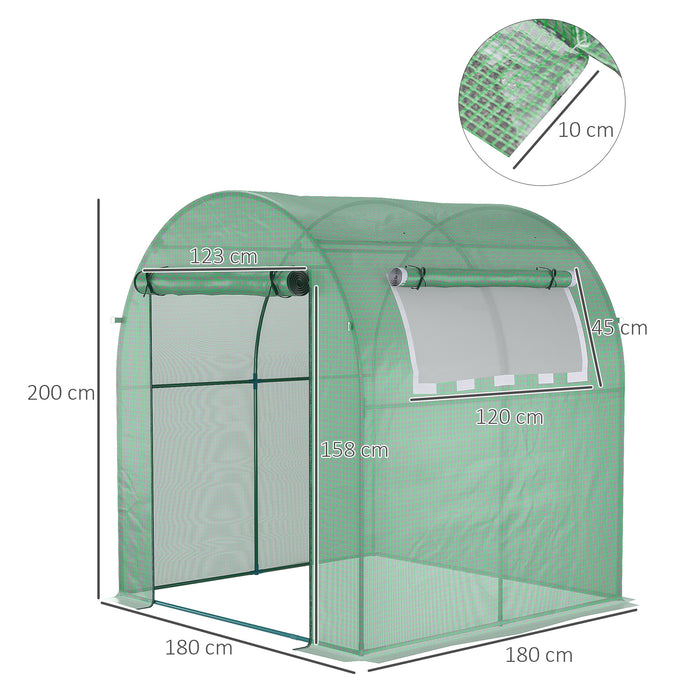 Walk in Polytunnel Greenhouse, Green House for Garden with Roll-up Window and Door, 1.8 x 1.8 x 2 m, Green