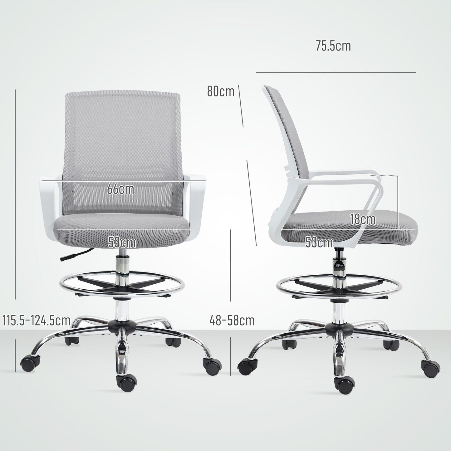 Draughtsman Chair, Mesh Ergonomic Drafting Chair, Grey