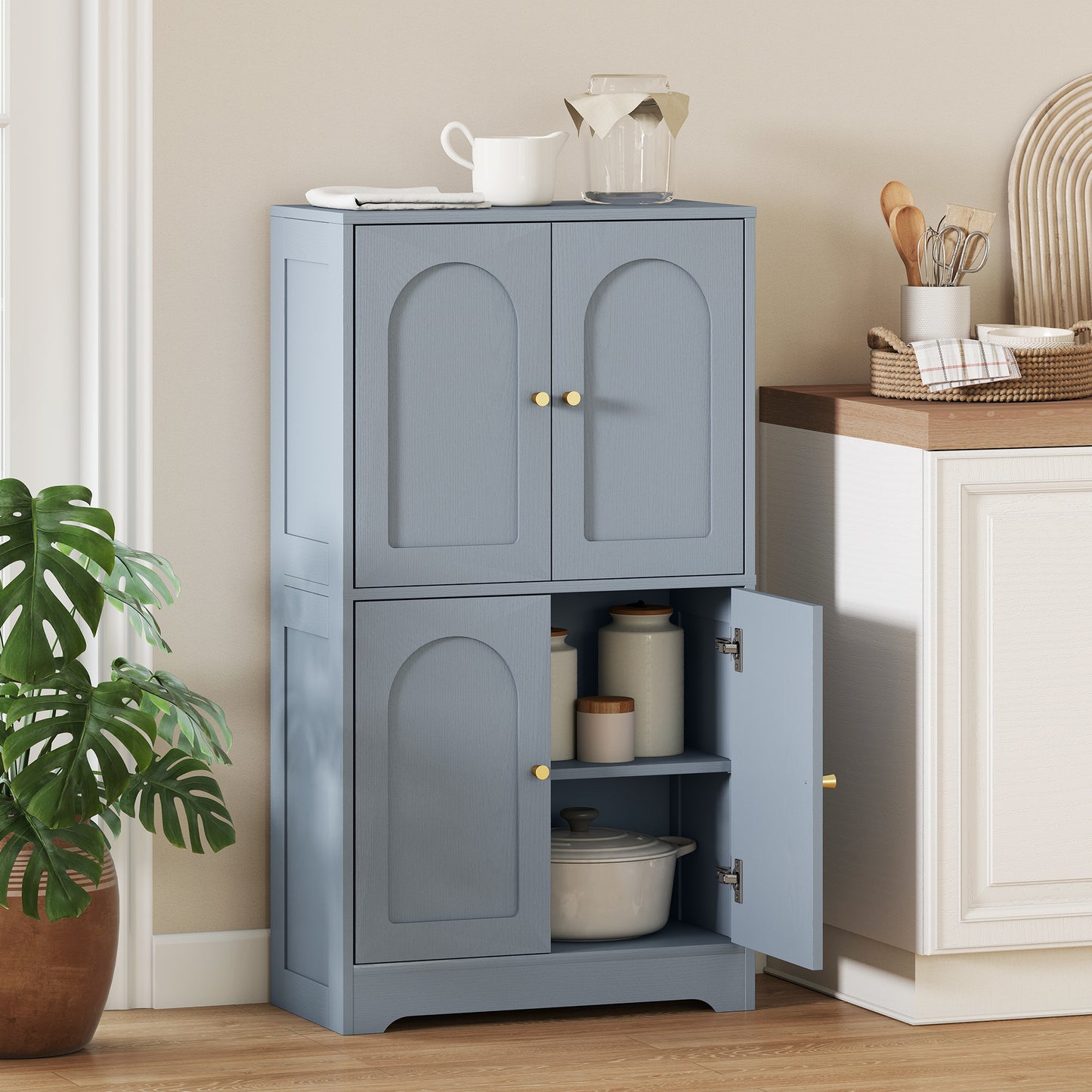 110cm Kitchen Cupboard with 4 Arched Doors and 2 Adjustable Shelves