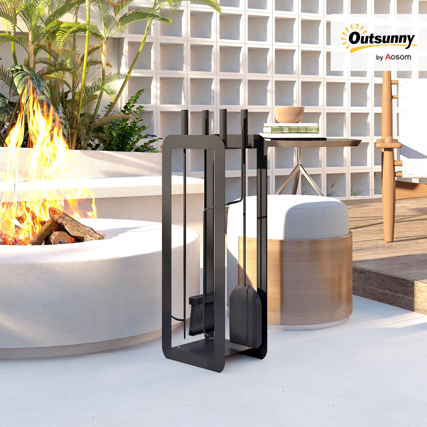 5 Pieces Fireplace Companion Set, Metal Fireplace Accessories Fireside Companion Set with Brush, Shovel, Poker, A Pair of Tongs, Stand, Black