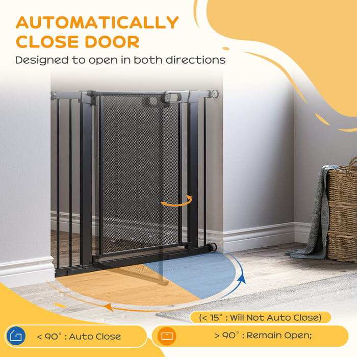 Pressure Fit Safety Gate for Doors and Stairs, Dog Gate with Auto Close, Pet Barrier for Hallways, with Double Locking, 2 Extensions Kit Black