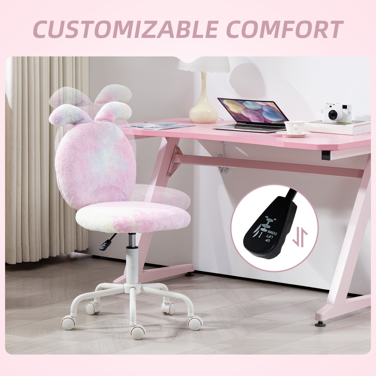 Armless Desk Chair Bunny Vanity Chair with Swivel Wheels Colourful