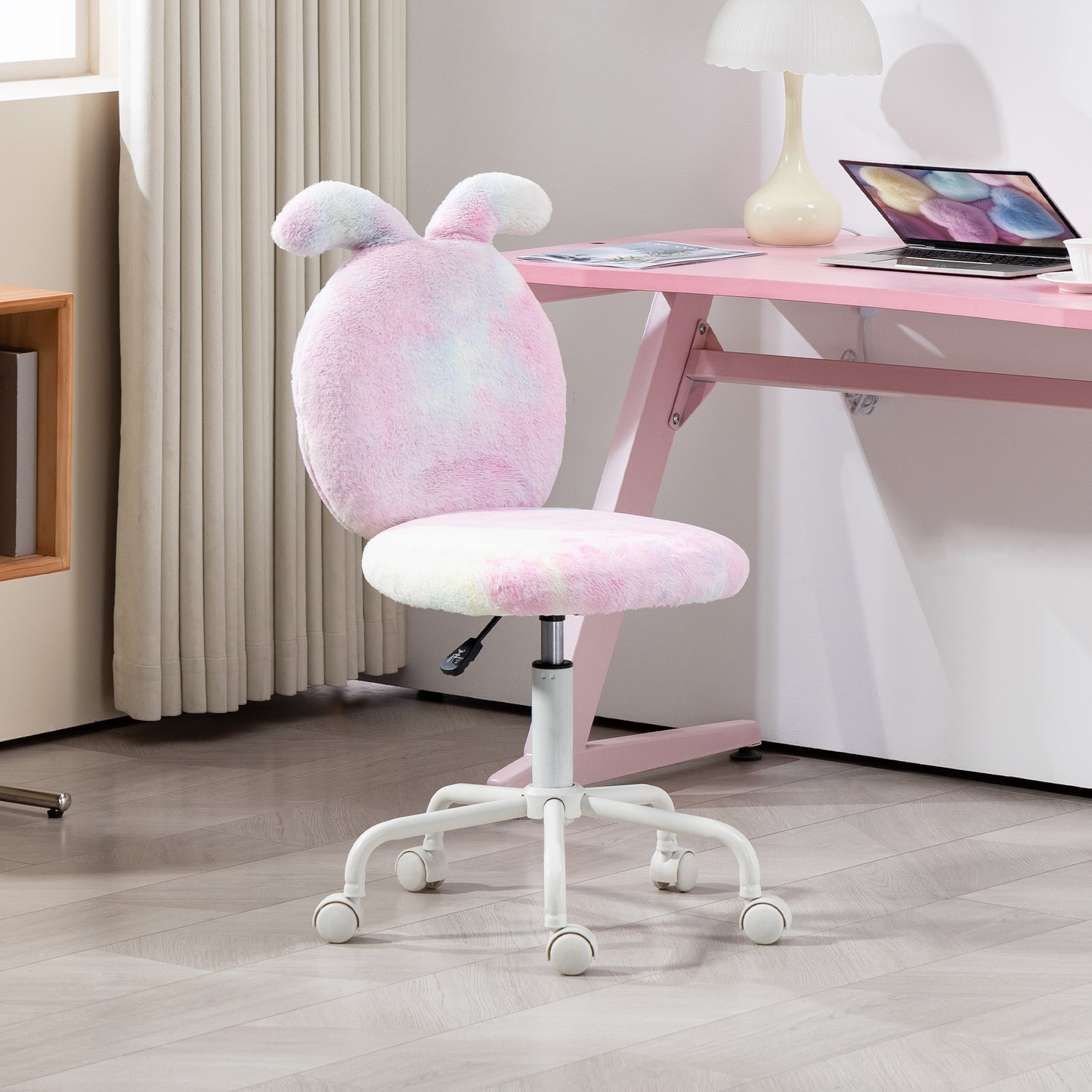 Armless Desk Chair Bunny Vanity Chair with Swivel Wheels Colourful
