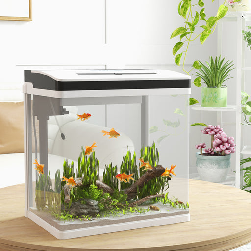 Aquarium 28L Glass Fish Tank w/ Filter, LED Lighting, Water Pump