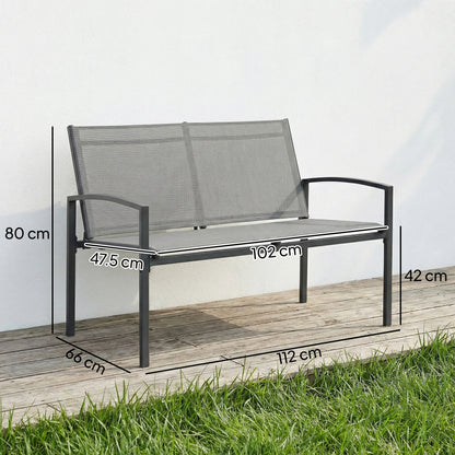 2 Seater Metal Garden Bench, Park Patio Seat, Grey