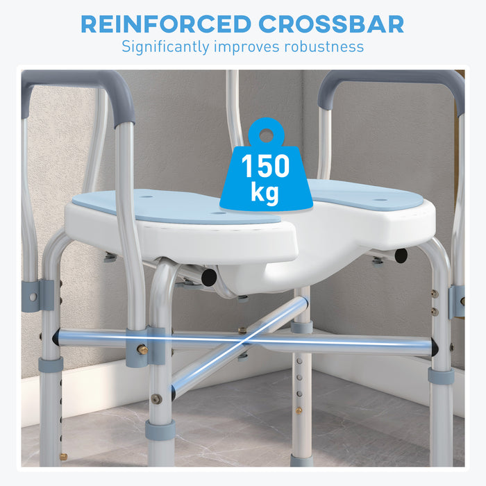 Padded Bath Chair with Slotted Seat and Adjustable Height, Light Blue