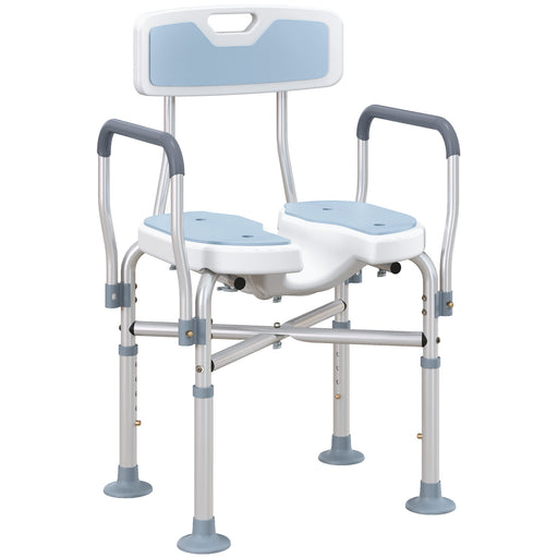 Padded Bath Chair with Slotted Seat and Adjustable Height, Light Blue