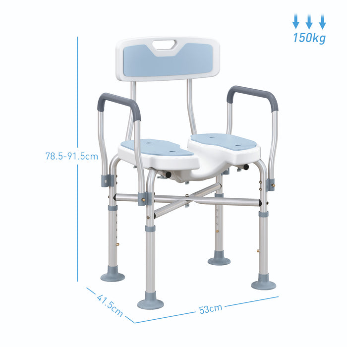 Padded Bath Chair with Slotted Seat and Adjustable Height, Light Blue