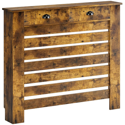 Radiator Cover with Drawer, Horizontal Slat, 111cm, Rustic Brown