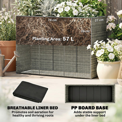 Garden Planter with Trellis, Rattan Raised Beds for Garden with Liner, Freestanding Outdoor Planter Box for Climbing Plants, Herbs, Vegetables, Flowers, 80 x 30 x 163 cm, Dark Grey