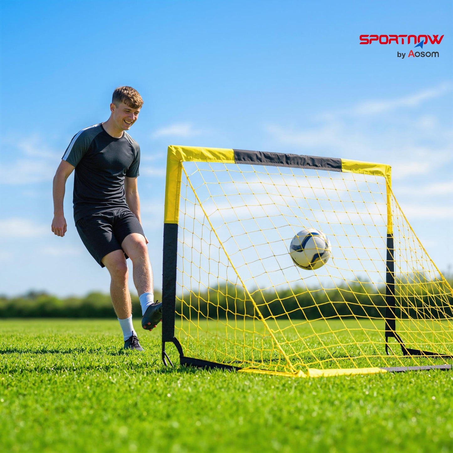 Pop Up Football Goal, 5 x 3.5ft Portable Folding Football Net with Carry Bag, 4 U-Shaped Ground Stakes, Fibreglass Pole, Training Equipment for Indoor and Outdoor Use, Easy Setup