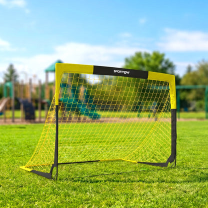 Pop Up Football Goal, 5 x 3.5ft Portable Folding Football Net with Carry Bag, 4 U-Shaped Ground Stakes, Fibreglass Pole, Training Equipment for Indoor and Outdoor Use, Easy Setup