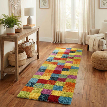 Rio Rubix Modern Geometric Abstract Shaggy Area Rug Multi Colour