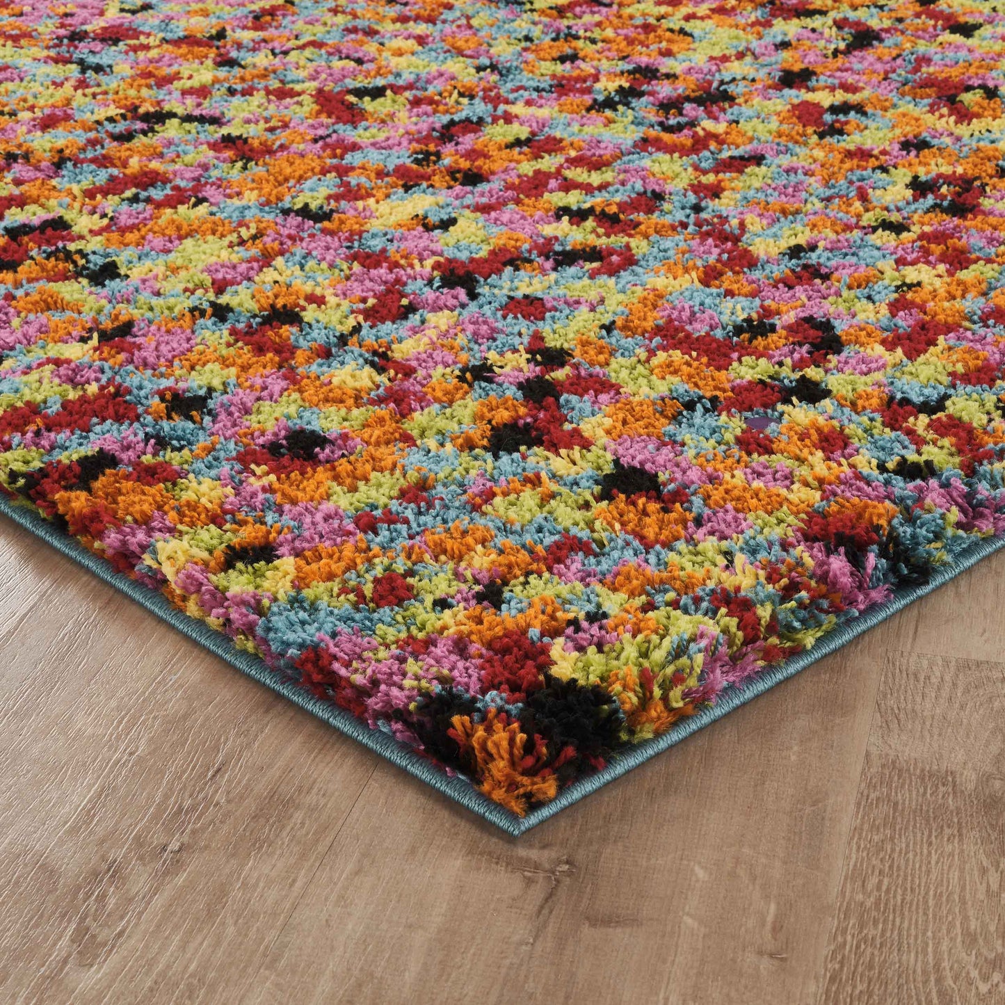 Rio Pixel Modern Geometric Abstract Shaggy Area Rug Multi Colour