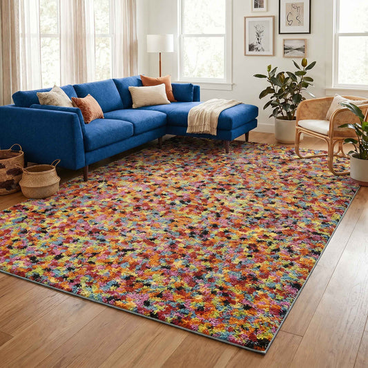 Rio Pixel Modern Geometric Abstract Shaggy Area Rug Multi Colour