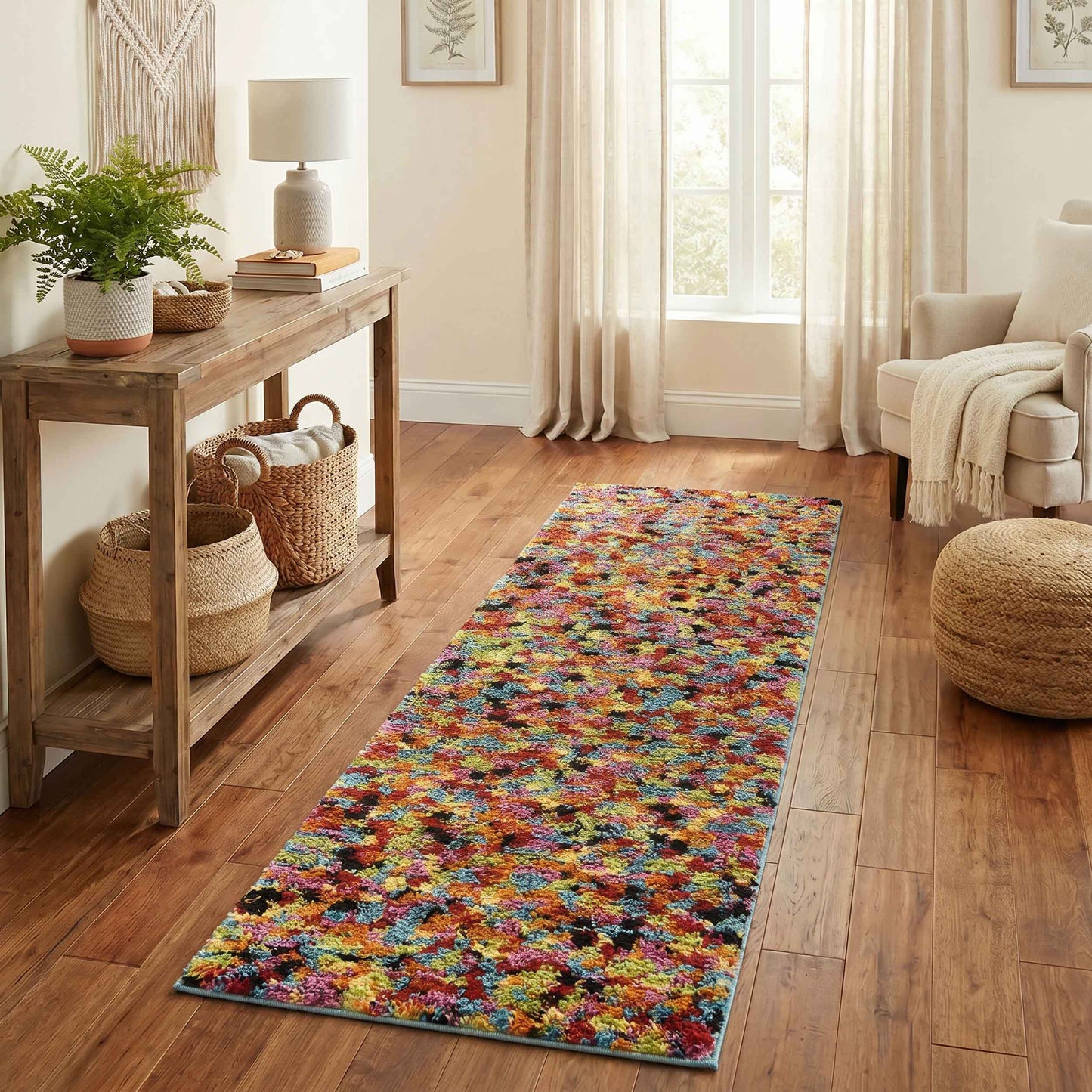 Rio Pixel Modern Geometric Abstract Shaggy Area Rug Multi Colour