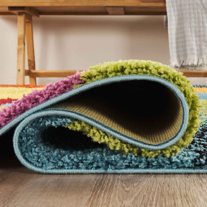 Rio Rubix Modern Geometric Abstract Shaggy Area Rug Multi Colour