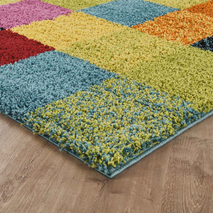 Rio Rubix Modern Geometric Abstract Shaggy Area Rug Multi Colour