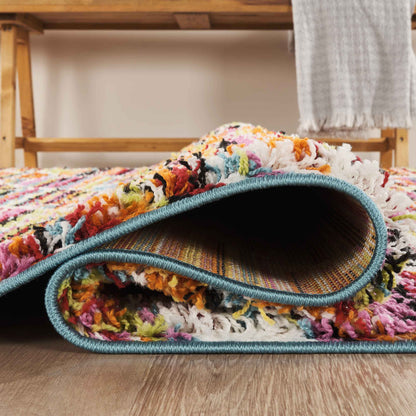 Rio Trellis Modern Geometric Abstract Shaggy Area Rug Multi Colour