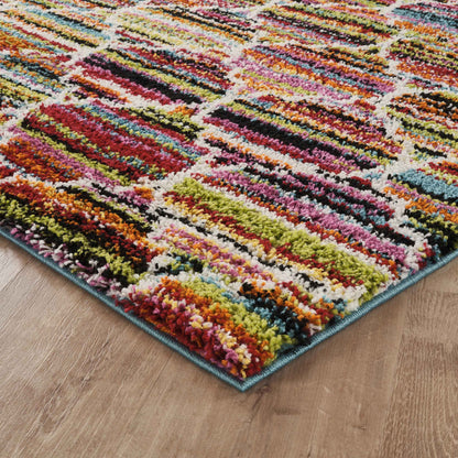 Rio Trellis Modern Geometric Abstract Shaggy Area Rug Multi Colour